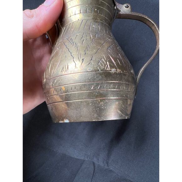 8" ANTIQUE ISLAMIC ORIENTAL BRASS BRONZE JUG PITCHER IBRIK TEAPOT MIDDLE EAST - Picture 10 of 12